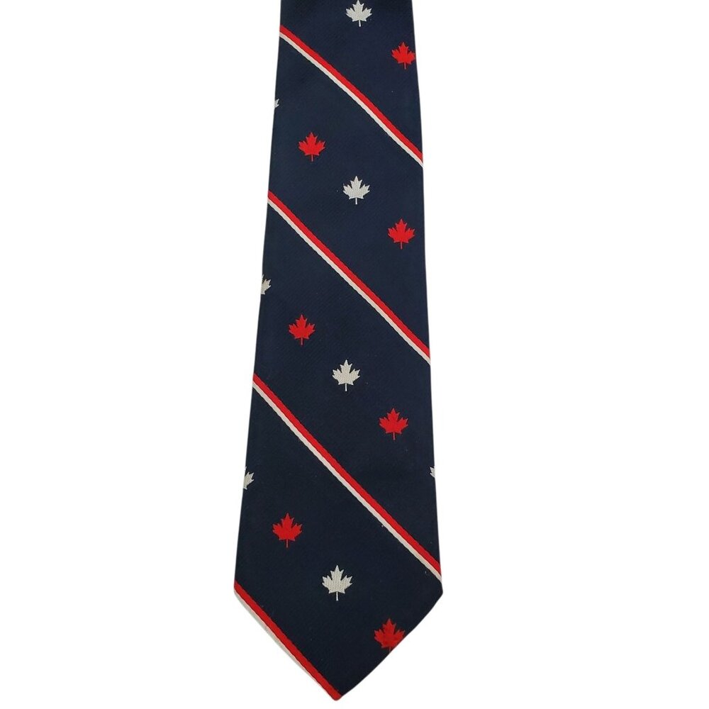 Frame Ties Tie One On Vintage‎ Navy Red White Canadian Maple Leaf Wide Necktie